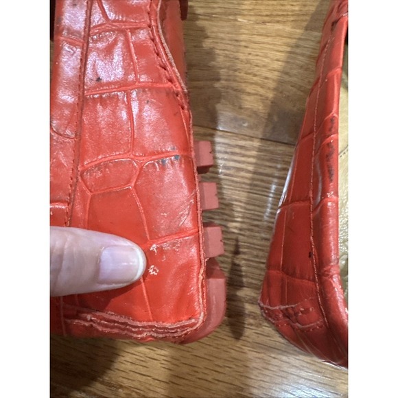 Coach Arlene Leather Driving Loafers Red Orange Gold Kisslock Detail Size 7.5 - Picture 8 of 9